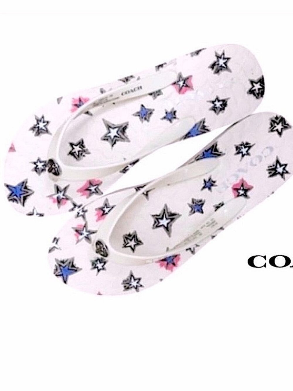 Coach White Multicolor Abbigail Stars Slip-On Flip-Flop Sandals 5/6 NWT